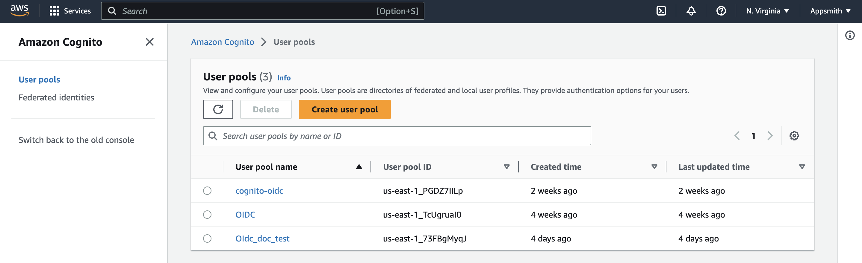 AWS Cognito create userpool image